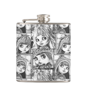 My favorite black and white patchwork dolls hip flask