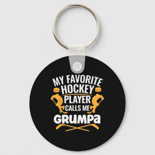 My Favorite Hockey Player Calls Me Grumpa Keychain