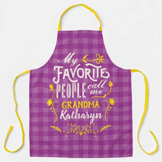 My Favorite People Call Me Grandma Purple Gingham Apron (Front)