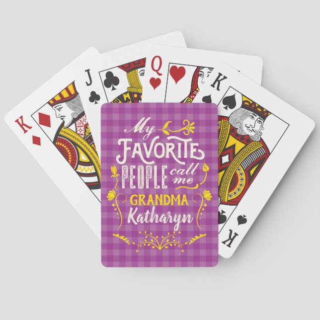 My Favorite People Call Me Grandma Purple Gingham Playing Cards (Back)