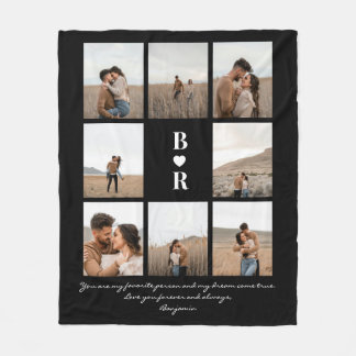 My Favorite Person Modern Script 8 Photo Monogram Fleece Blanket