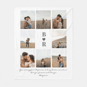 My Favorite Person Modern Script 8 Photo Monogram Fleece Blanket