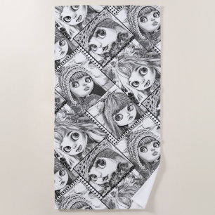 My favourite black and white patchwork dolls beach towel