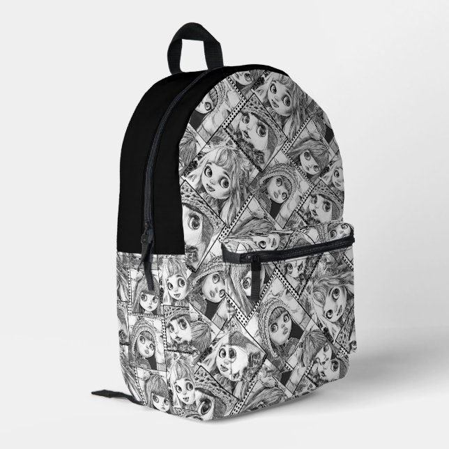 My favourite black and white patchwork dolls  printed backpack (Back Corner Left)