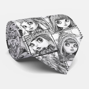 My favourite black and white patchwork dolls  tie