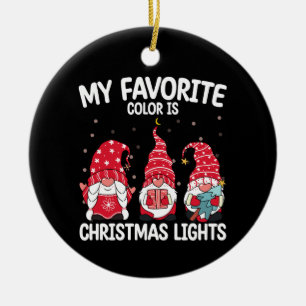 My Favourite Colour Is Christmas Lights Gnome Ceramic Ornament