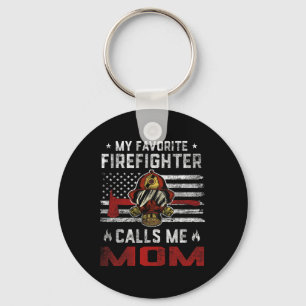 My Favourite Firefighter Calls Me Mom Usa Flag Mot Keychain