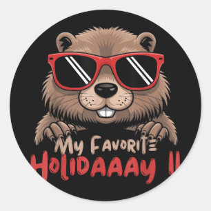 My Favourite Holiday Ground Hog Sunset Vintage Gro Classic Round Sticker
