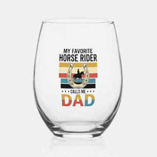 My Favourite Horse Rider Calls Me Dad Shirt Design Stemless Wine Glass