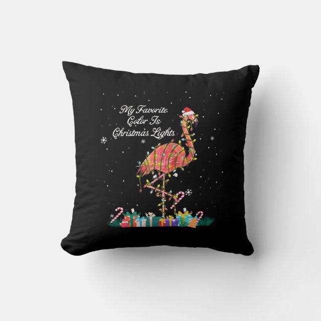 My Favourite Is Christmas Lights Costume Flamingo Throw Pillow (Front)