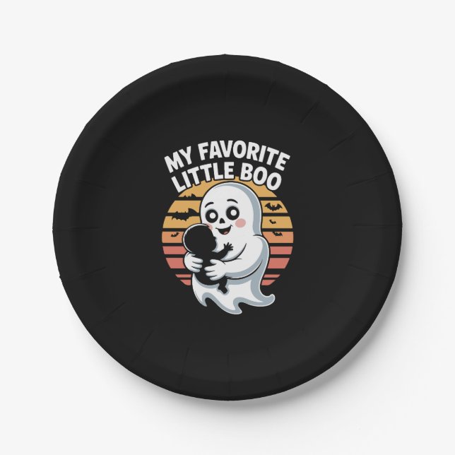 My Favourite Little Boo Halloween T-shirt Paper Plate (Front)
