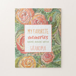 My Favourite Memories are with Grandma Pink Roses Jigsaw Puzzle