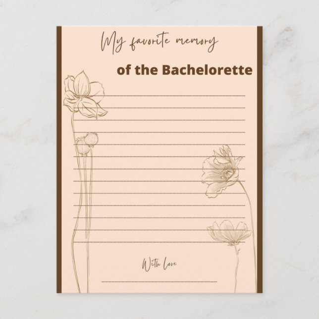 My Favourite Memory Bachelorette Party Game Enclosure Card (Front)