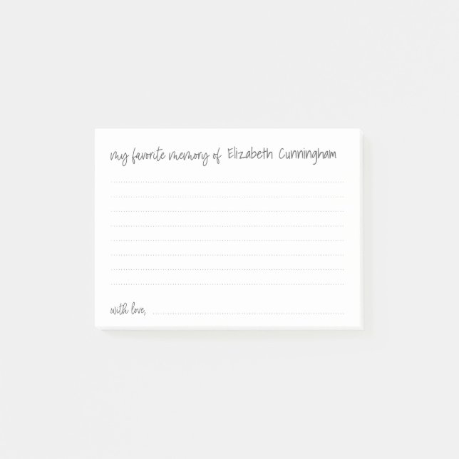 My Favourite Memory Funeral Modern Attendance Card Post-it Notes (Front)