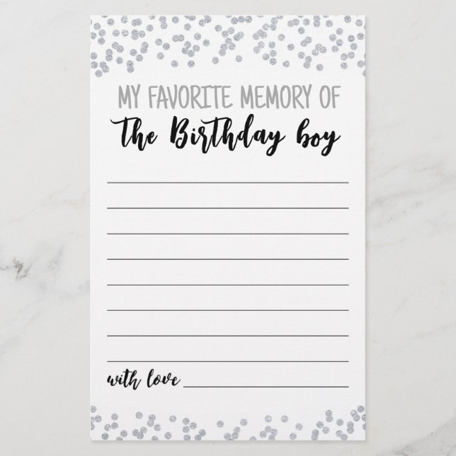 My Favourite memory of the Birthday boy Party game (Front)