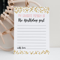 My Favourite memory of the Birthday girl Game Card