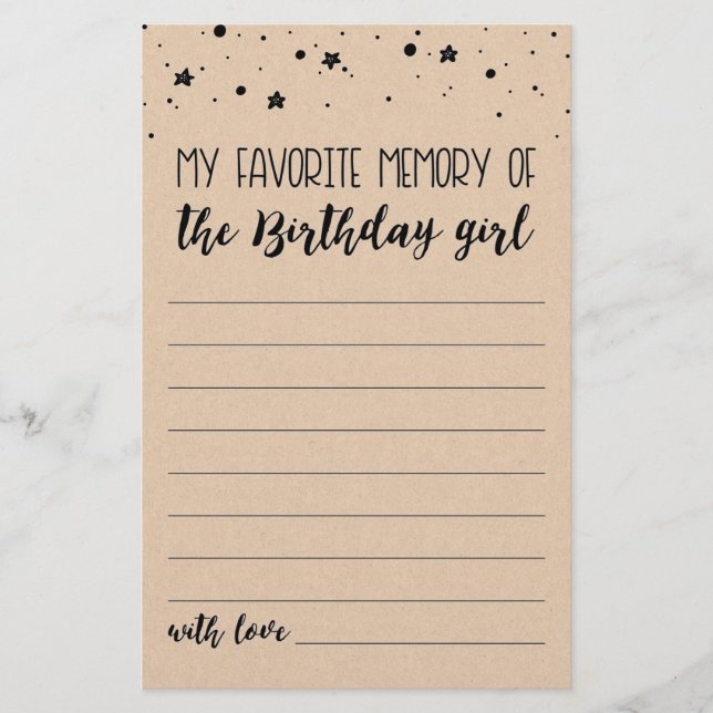 My Favourite memory of the Birthday girl Party gam (Front)