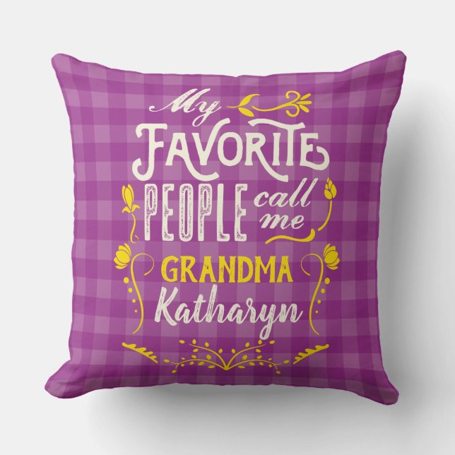 My Favourite People Call Me Grandma Purple Gingham Throw Pillow (Front)
