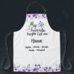 My Favourite People Call Me Nana | Grandkids Name Apron<br><div class="desc">What a delightful and personalized gift! This apron features a beautiful purple floral design, accompanied by the grandkids' names. The apron is perfect for Grandma to wear while cooking up a storm in the kitchen, and the personalized touch will make her feel loved and cherished. making it a treasured keepsake...</div>