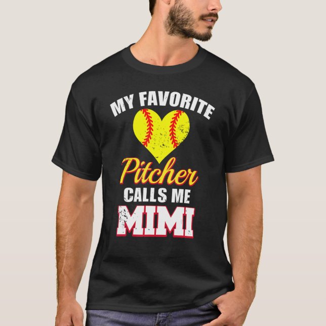 My Favourite Pitcher Calls Me Mimi Pitcher Softbal T-Shirt (Front)