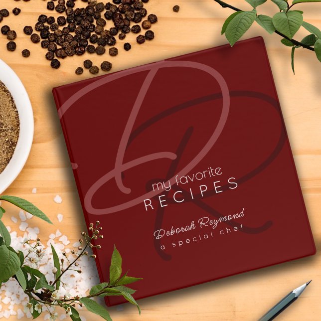 My Favourite Recipes Monogrammed Dark-Red Binder (Creator Uploaded)