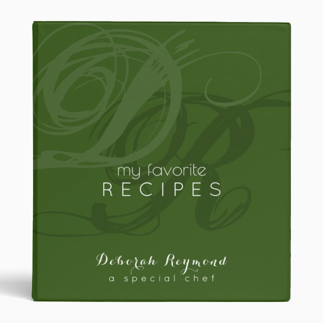 my favourite Recipes Monogrammed Green Binder (Front)