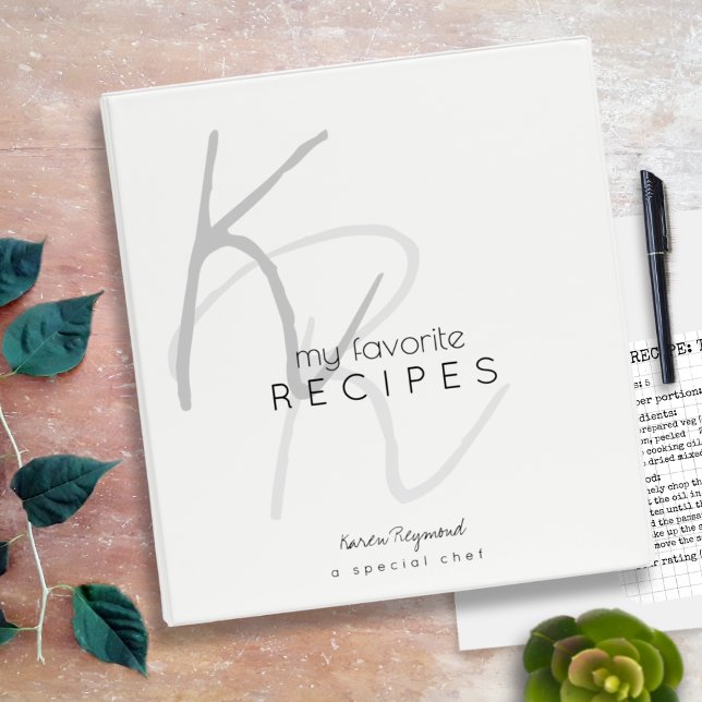 My Favourite Recipes Monogrammed White Binder Book (Creator Uploaded)