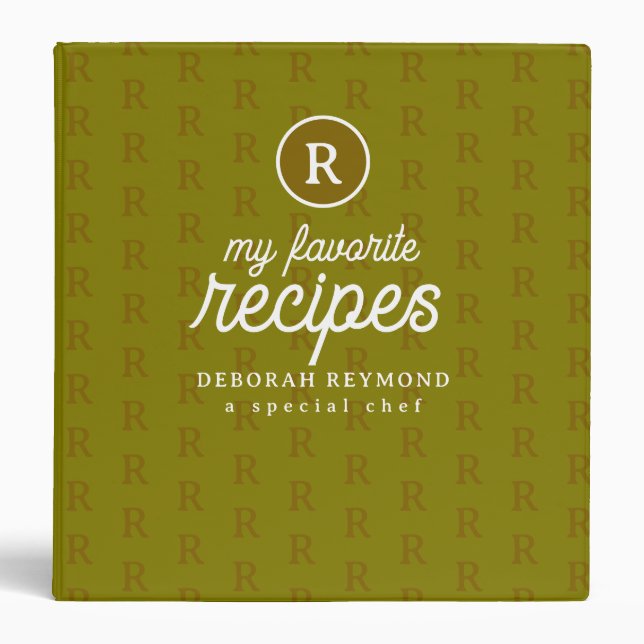 My Favourite Recipes Olive Monogrammed Binder (Front)