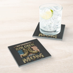 My favourite soldier calls me mom glass coaster