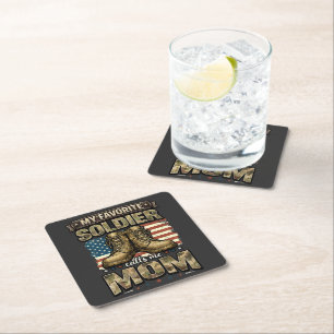 My favourite soldier calls me mom square paper coaster