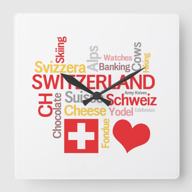 My Favourite Swiss Things Funny Square Wall Clock (Front)