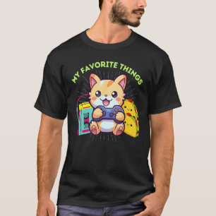 My Favourite Things Gaming Cat Tacos The 80s Gamer T-Shirt