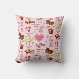 My Favourite Things Hand-Drawn Whimsical Pink Throw Pillow