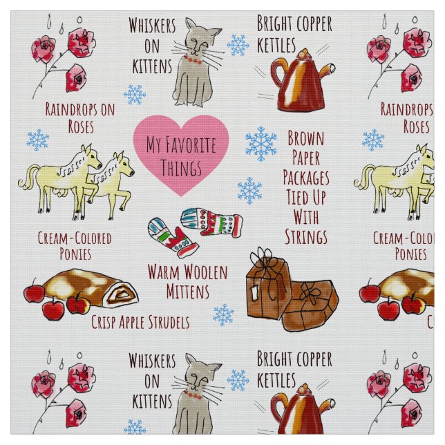 My Favourite Things Hand-Illustrated Cute Christma Fabric (Swatch)
