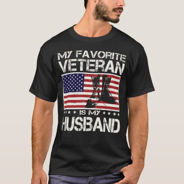 My Favourite Veteran Is My Husband Flag Father Day T-Shirt (Front)