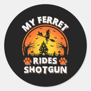 My Ferret Ride Witch Shotgun Fun Ferret Halloween Classic Round Sticker