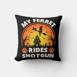 My Ferret Ride Witch Shotgun Fun Ferret Halloween Throw Pillow
