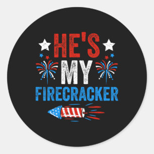 My Firecracker His And Hers 4th Of July Couples Classic Round Sticker