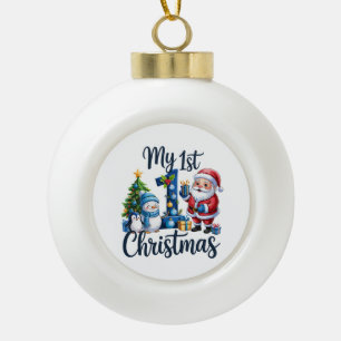 My First 1st Christmas Blue Baby Boy Xmas Snowman Ceramic Ball Christmas Ornament