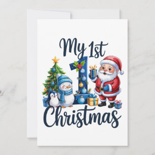 My First 1st Christmas Blue Baby Boy Xmas Snowman Holiday Card