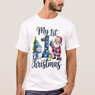 My First 1st Christmas Blue Baby Boy Xmas Snowman T-Shirt