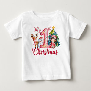 My First 1st Christmas Pink Baby Girl Xmas Snowman T-Shirt
