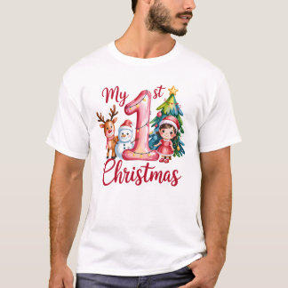 My First 1st Christmas Pink Baby Girl Xmas Snowman T-Shirt