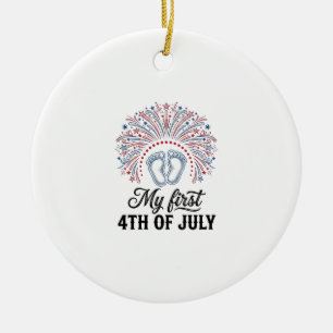 My First 4th of July Baby Feet Patriotic Shirt Des Ceramic Ornament