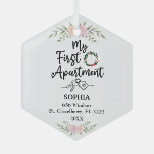 My First Apartment 2021 With  Watercolor flowers Glass Ornament