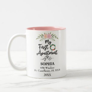 My First Apartment 2024 With Watercolor flowers Two-Tone Coffee Mug