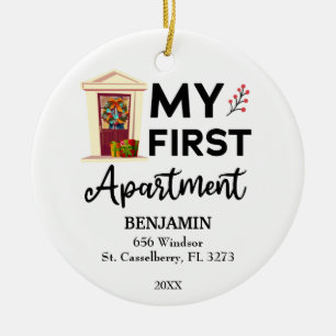 My First Apartment 2025 Custom Names & Address Ceramic Ornament