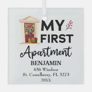 My First Apartment 2025 Custom Names & Address Glass Ornament
