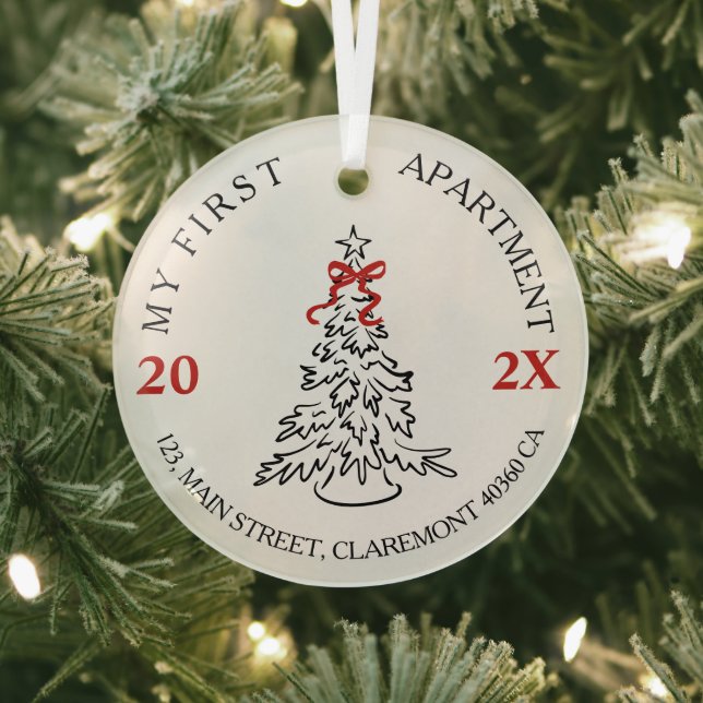 My First apartment keepsake red bow Glass Ornament (Insitu)