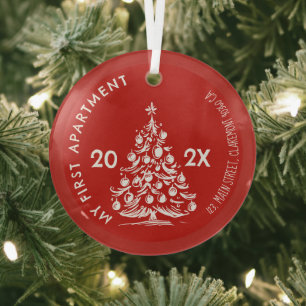 My First apartment keepsake Whimsical red Glass Ornament